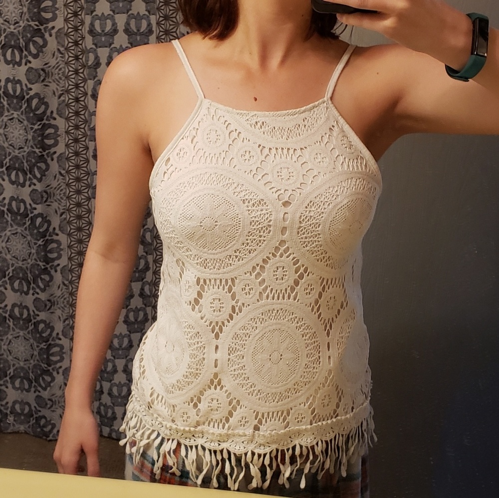 Women's Lace White High Neck Halter Tank Top